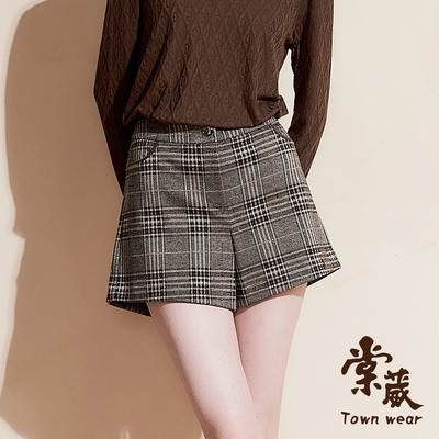 【TOWNWEAR棠葳】休閒格紋毛呢口袋短褲(女下身/女下著/英倫風/鑽飾)