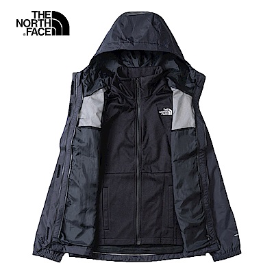 【The North Face 官方旗艦】北面女款黑色防水透氣寬鬆連帽三合一外套｜7QW6JK3