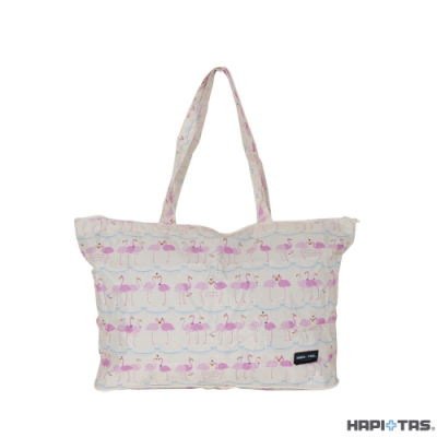 日本HAPI+TAS 摺疊肩背包 米色佛朗明哥鳥