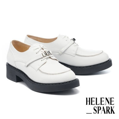 厚底鞋 HELENE_SPARK 復古紳士金屬鎖釦全真皮綁帶厚底鞋－白