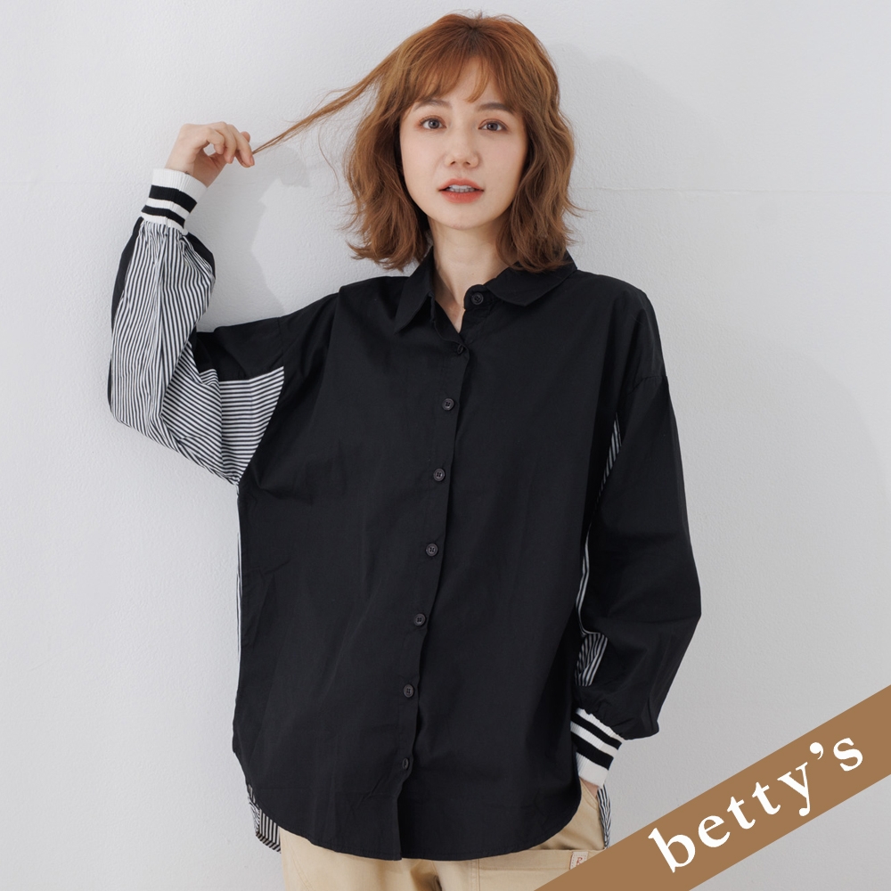betty’s貝蒂思　條紋拼接袖口羅紋襯衫(黑色)