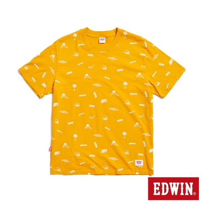 EDWIN 滿版LOGO印花短袖T恤-男-桔黃色