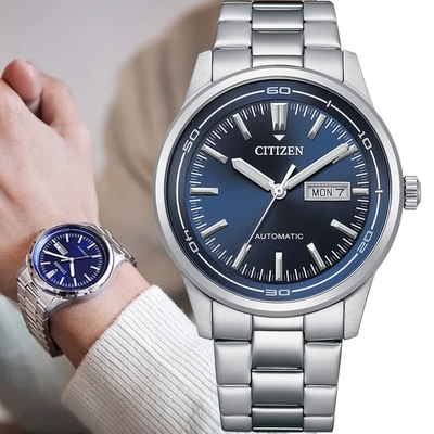 CITIZEN 星辰 Mechanical 限量 Day-Date 日曆機械錶-NH8400-87L/藍42mm