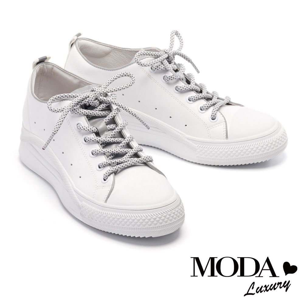 休閒鞋 MODA Luxury 科技夜光潮牛皮綁帶厚底休閒鞋－白