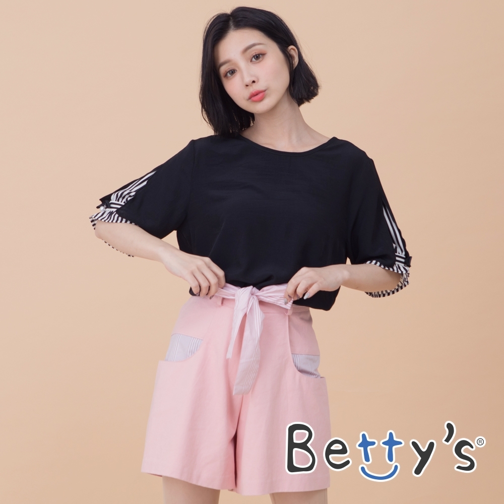 betty’s貝蒂思　條紋腰帶拼接短褲(粉色)
