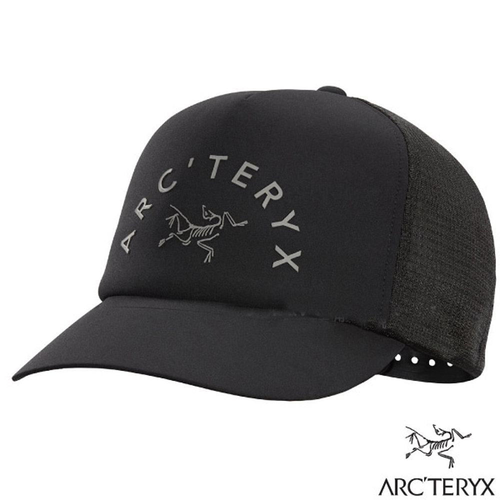 ARCTERYX始祖鳥 Curved Brim Trucker 高透氣LOGO棒球網帽.鴨舌帽_黑