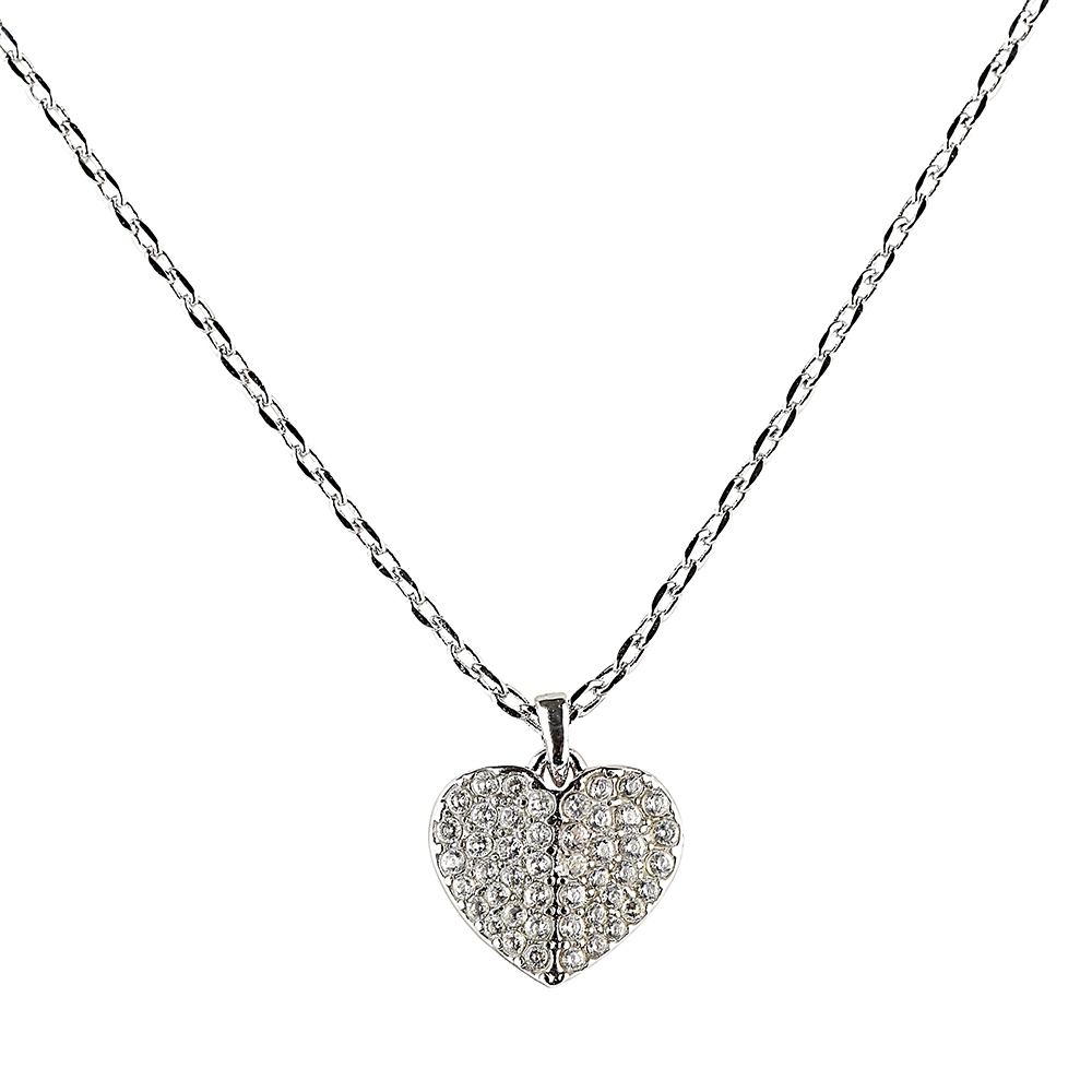 kate spade HEART TO HEART 黑桃LOGO愛心設計鑽鑲飾項鍊(銀x白)