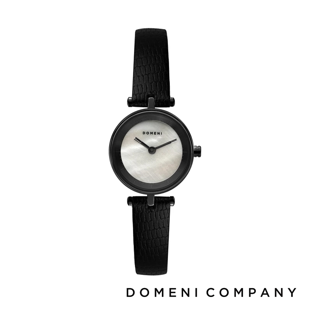 DOMENI COMPANY 經典迷你白珍珠錶盤系列 義大利小牛皮錶帶 黑錶框 -白/22mm