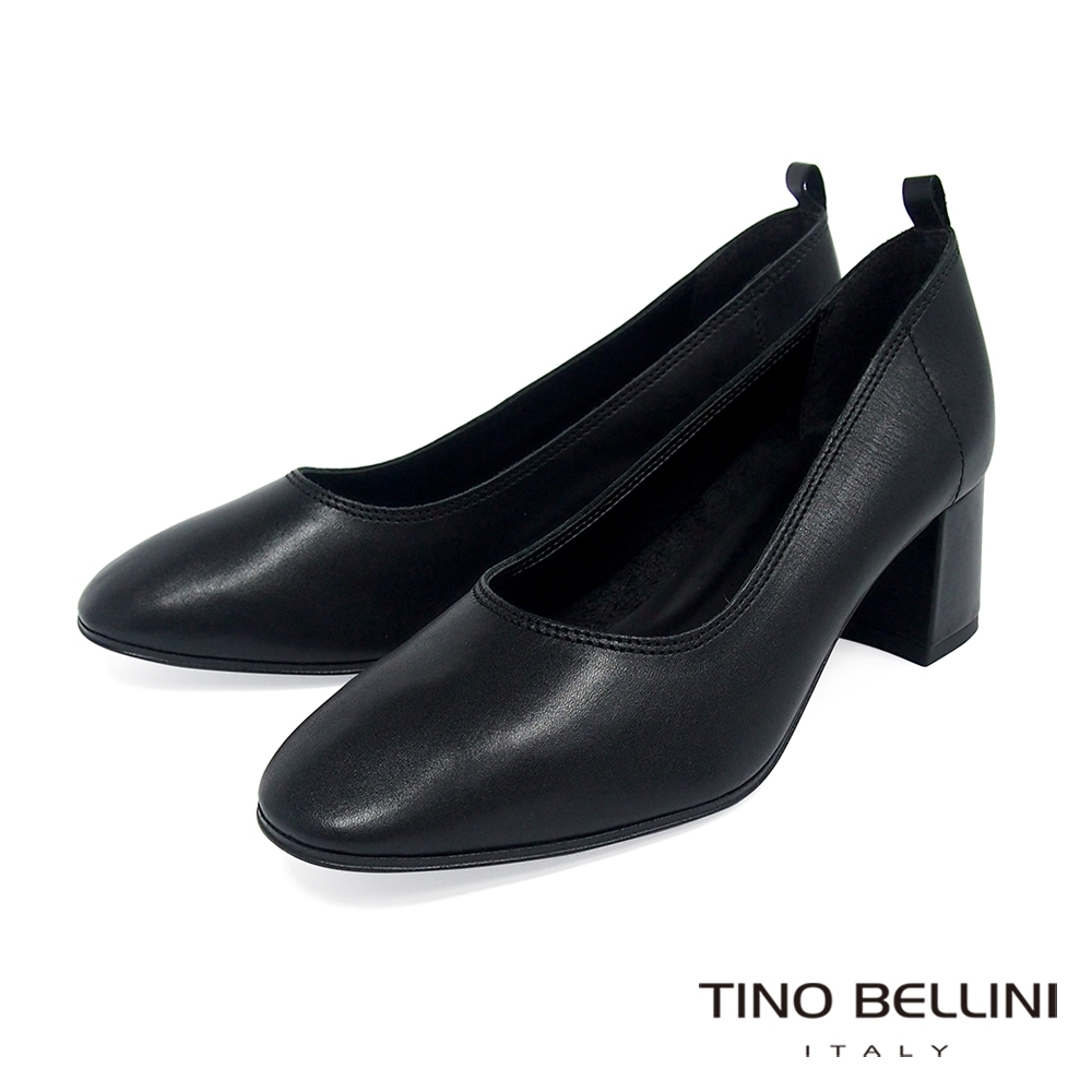 Tino Bellini義大利進口雅緻牛皮中粗跟鞋_黑