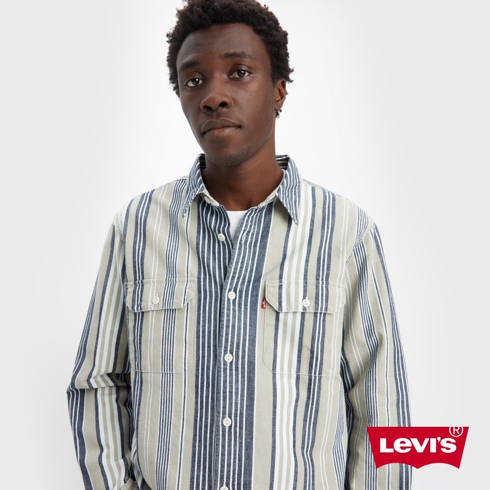 Levis 男款 工裝牛仔襯衫 / 精工條紋拼接工藝 / 三色拼接