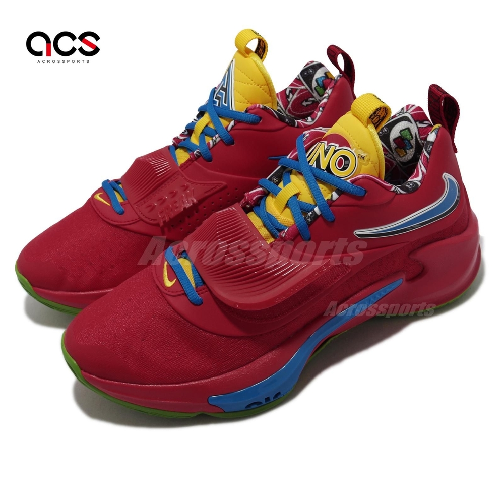 Nike 籃球鞋 Zoom Freak 3 NRG EP 男鞋 紅 藍 UNO 聯名款 氣墊 字母哥 XDR DC9363-600