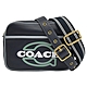 COACH 經典大LOGO皮革拉鍊寬背帶斜背相機包(深藍) product thumbnail 1