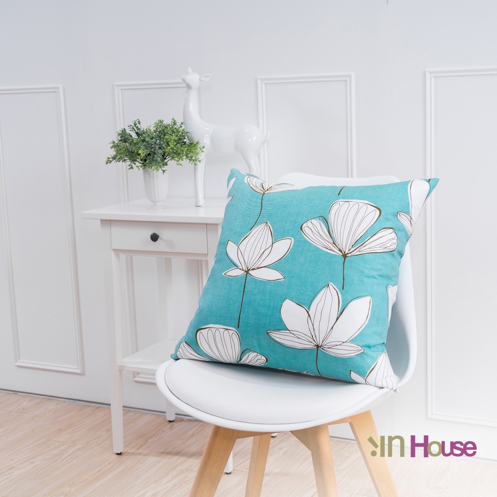 IN-HOUSE-簡約系列抱枕-手繪葉脈藍(50x50cm)