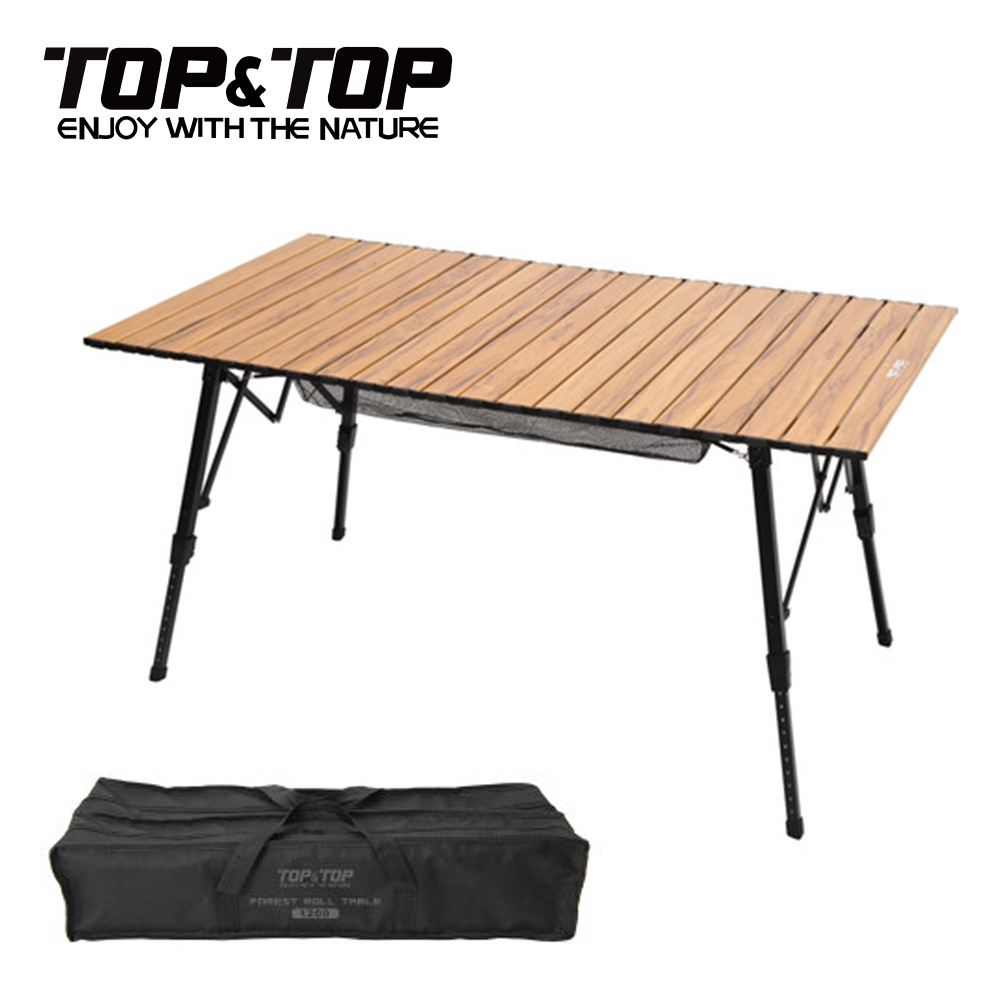 韓國TOP&TOP 超承重木紋鋁合金戶外便攜可伸縮折疊桌(特大款) 蛋捲桌 鋁合金桌 木紋桌 金剛桌