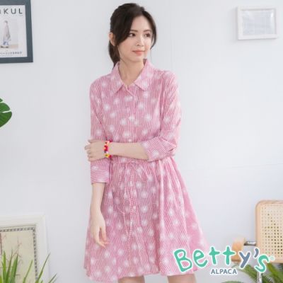 betty’s貝蒂思 鄉村風條紋七分袖洋裝(紅色)