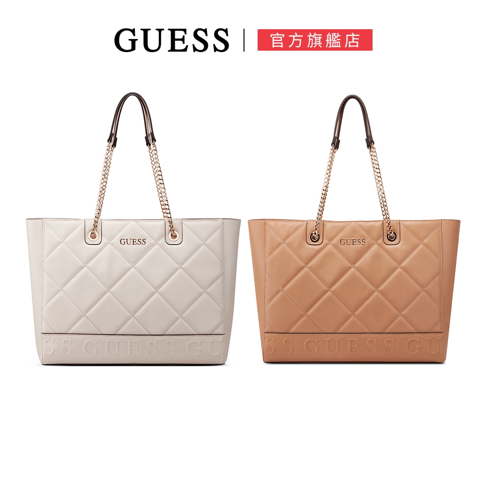 【GUESS】氣質菱格方形托特肩背包-兩色可選