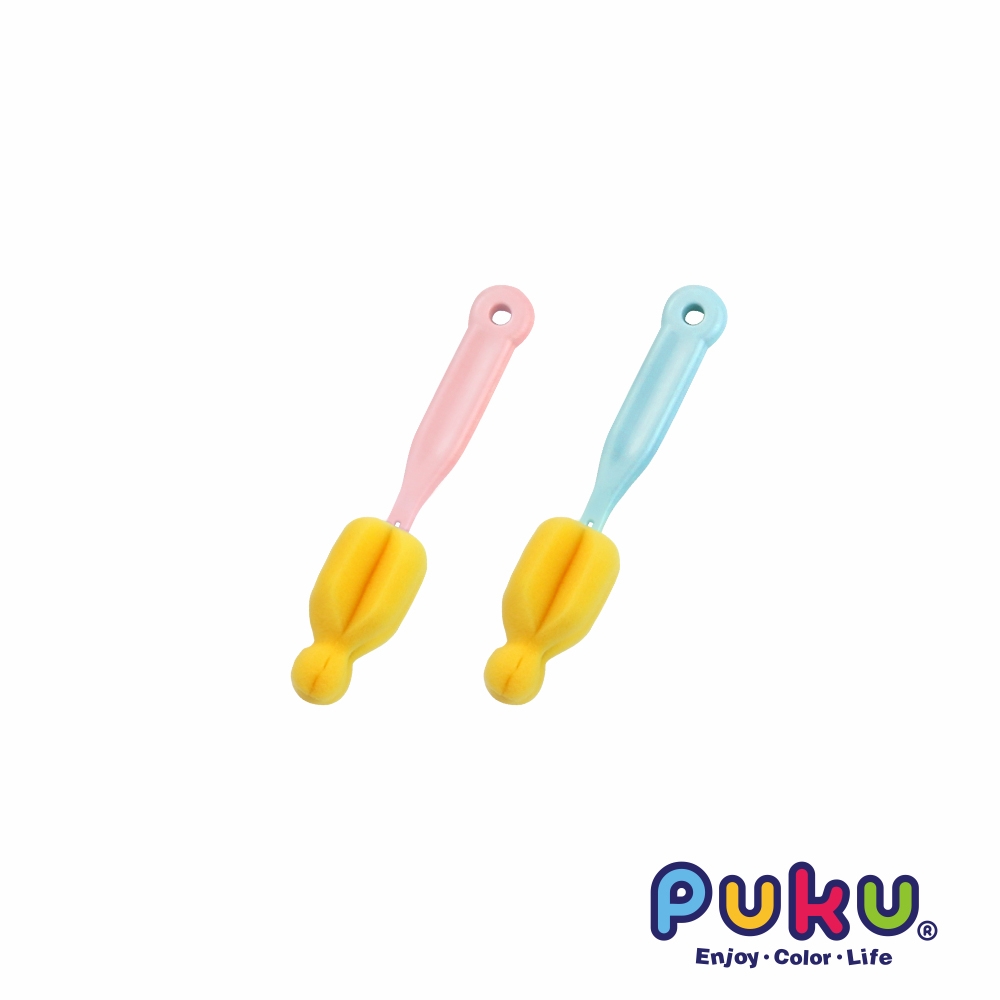 【PUKU藍色企鵝】轉轉Q高密度海綿奶嘴刷(兩色)水色/粉色