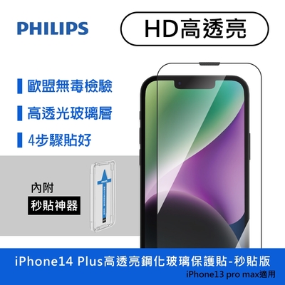 PHILIPS飛利浦 IPhone 14 Plus 高透亮鋼化玻璃保護貼 DLK1203/11