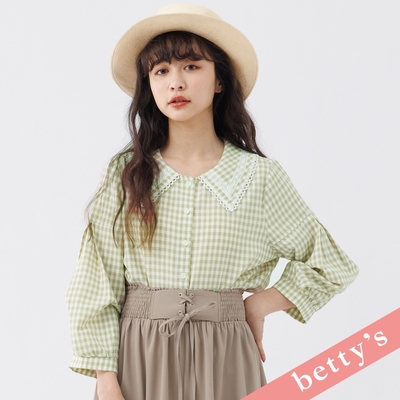 betty’s貝蒂思 格紋蕾絲劍領泡泡袖襯衫(淺綠色)