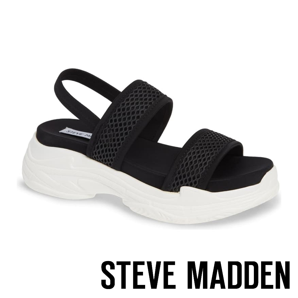 STEVE MADDEN-SUBLIME 輕鬆街頭布面寬帶厚底涼鞋-黑色