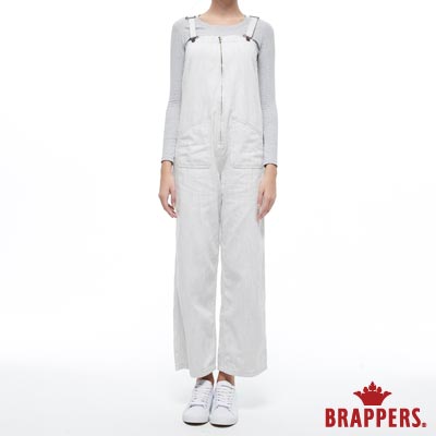 BRAPPERS 女款 Boy friend系列-拉鍊寬版吊帶長褲-白