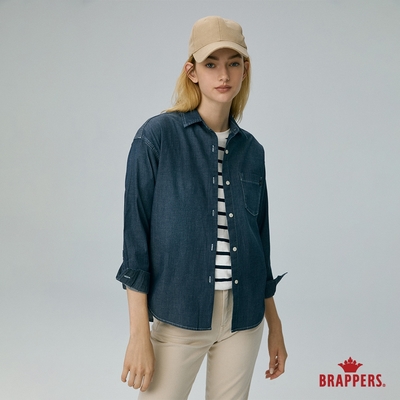 BRAPPERS 女款 Boy friend系列-落肩寬版長袖牛仔襯衫-深藍