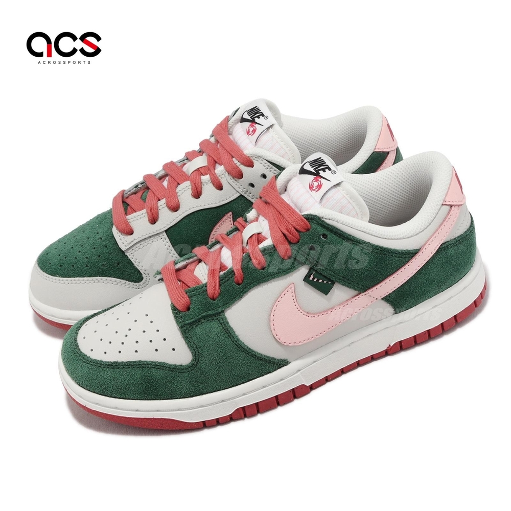 Nike 休閒鞋Wmns Dunk Low SE 女鞋綠米白粉鴛鴦皮革麂皮低筒FN8923-061