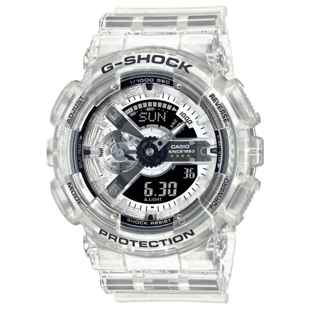 CASIO 卡西歐  G-SHOCK 40週年限定 獨特透視錶面 半透明 經典雙顯 GA-114RX-7A_51.2mm