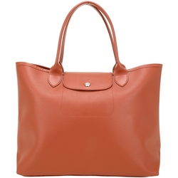 LONGCHAMP Le Pliage City 壓紋皮革塗層帆布托特包(L/磚紅)