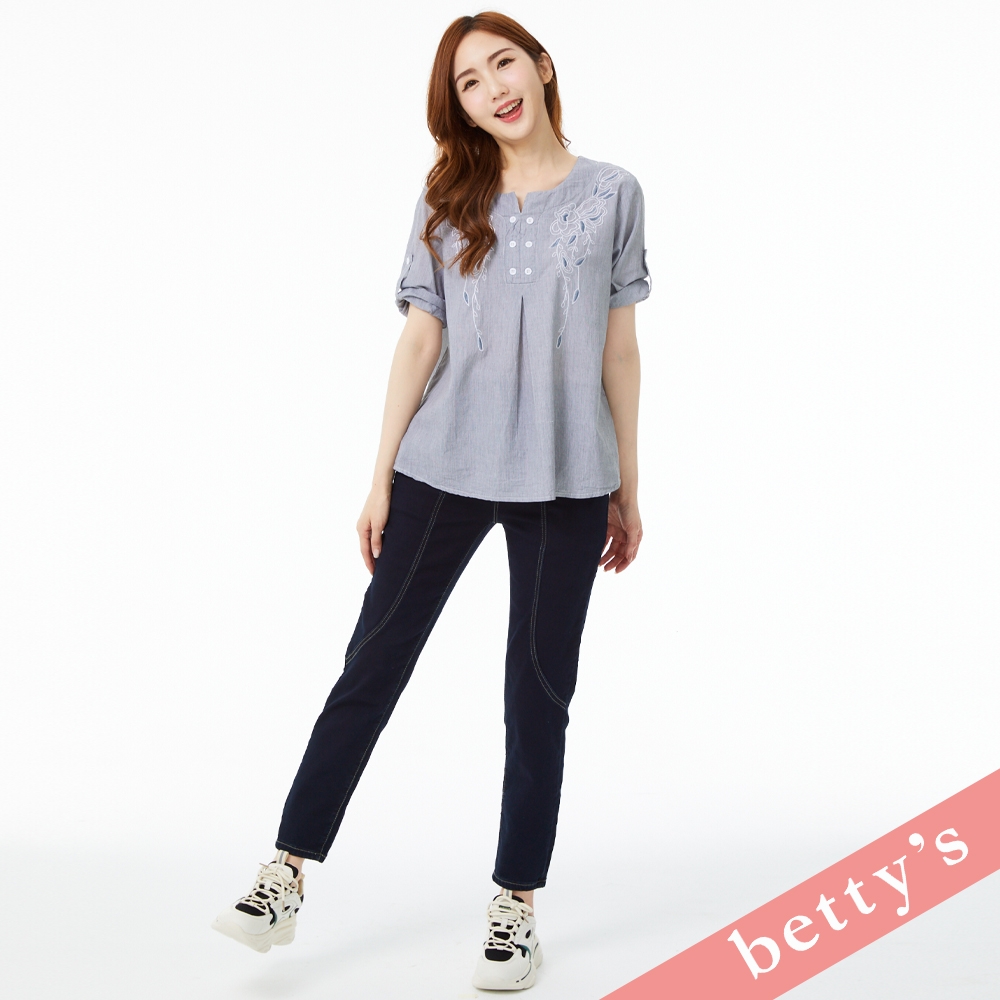 betty’s貝蒂思　腰鬆緊抽繩顯瘦牛仔褲(深藍色)