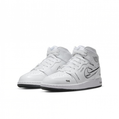 NIKE 籃球鞋 女鞋 大童 運動鞋 包覆 緩震 AIR JORDAN 1 MID SS GS 白 DQ1864-100