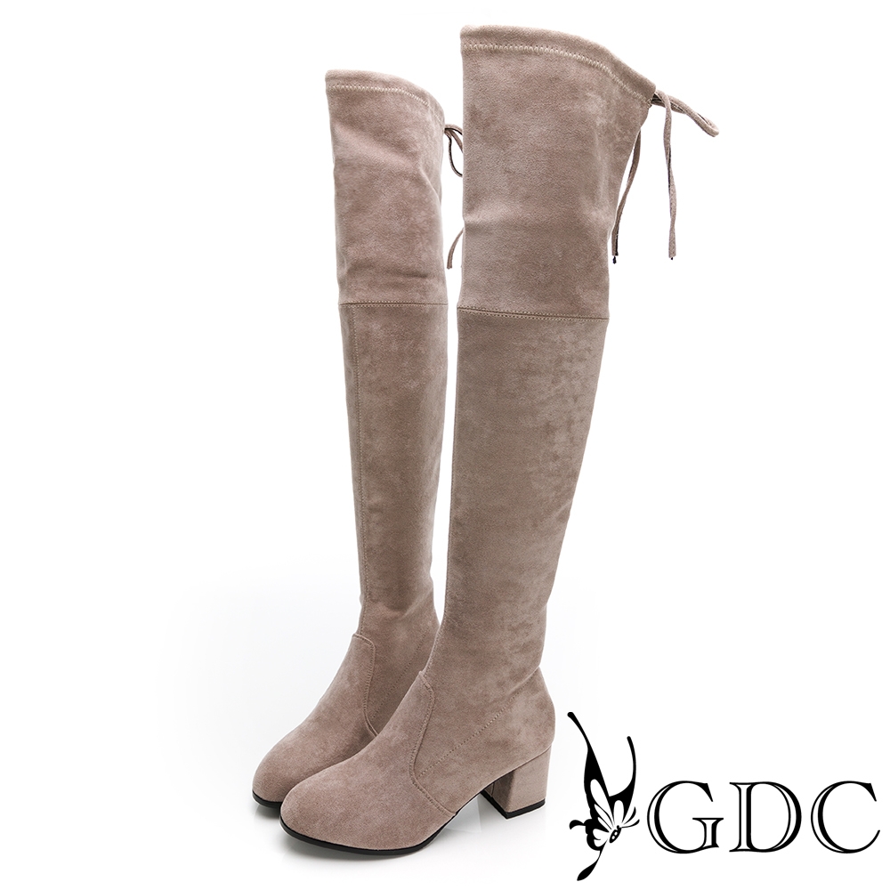 GDC-秋冬辣女孩在線款素色基本百搭超貼腿過膝中跟長靴-灰色
