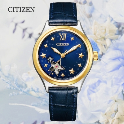 CITIZEN 星辰 LADYS 星星鏤空錶盤 星空淑女機械錶-34mm PC1009-27M 牛皮錶帶