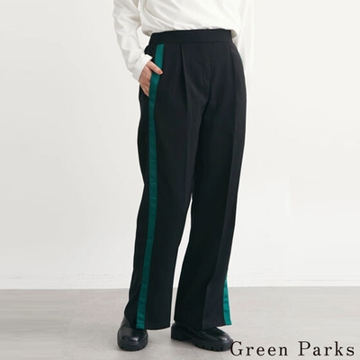 Green Parks 側配色線條設計後鬆緊直筒寬褲