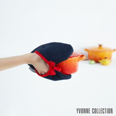 YVONNE COLLECTION 心型牛仔布兩用隔熱手套/隔熱墊-深丈青