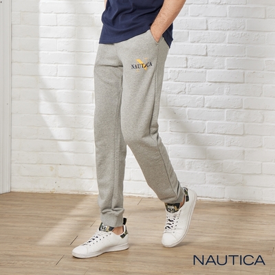 Nautica 男裝 微合身鬆緊綁帶刷毛運動長褲-灰