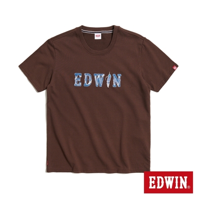 EDWIN 羽毛紋牛仔貼布LOGO短袖T恤-男-黑咖啡