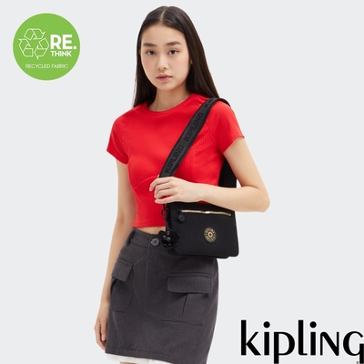 『千層包』Kipling 黑底撞色拉鍊單肩隨身斜背包-RIRI ZIP