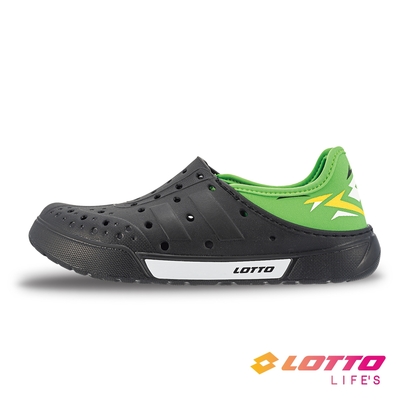 【LOTTO 義大利】童鞋 Salina輕量洞洞鞋(黑/綠-LT2AKS6890)