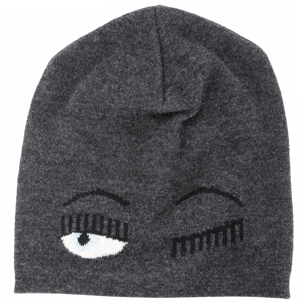 Chiara Ferragni Beanie Flirting 深灰色眨眼美麗諾羊毛針織帽