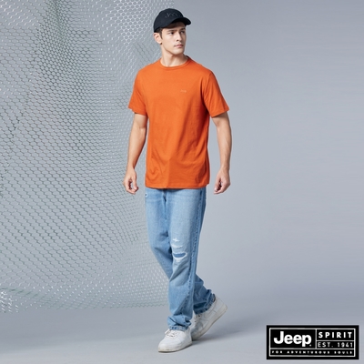 JEEP 男裝 經典素面LOGO短袖T恤-橘色