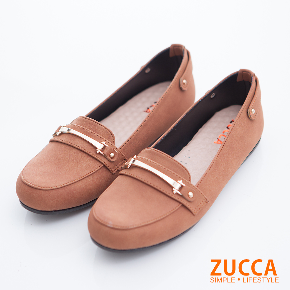 ZUCCA-絨毛皮革金屬休閒鞋-棕-z6716ce