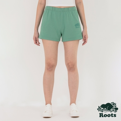 Roots女裝-絕對經典系列 海狸LOGO休閒短褲-孔雀綠