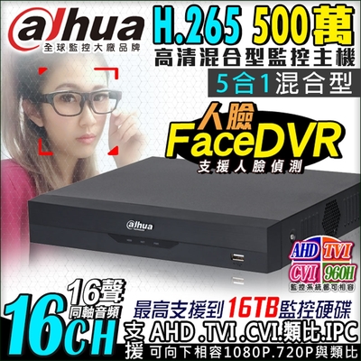 【Dahua 大華】 監視器 H.265 5MP 500萬 16路16音同軸音頻 主機 XVR 人臉偵測 -帝網KingNet