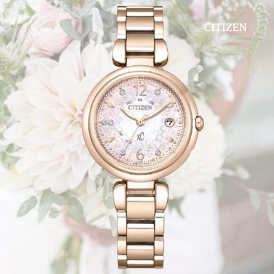 CITIZEN 星辰 xC 光動能 電波對時 輕量鈦金屬 白蝶貝美鑽淑女腕錶-29mm(ES9467-62W 防水50米)