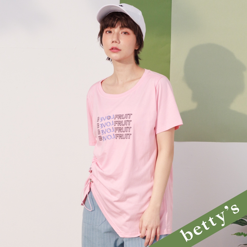 betty’s貝蒂思　複製英文繡花抽繩T-shirt(粉色)