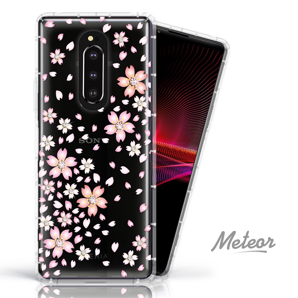 Meteor SONY Xperia 1 奧地利水鑽彩繪防摔殼 - 櫻花