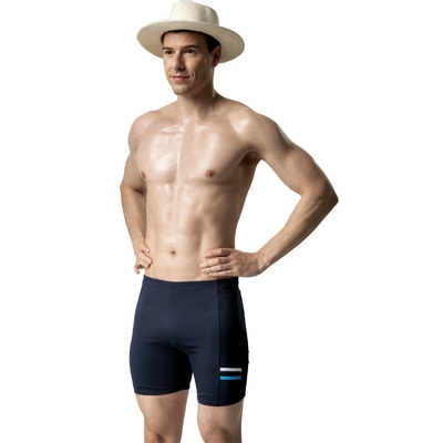 沙兒斯 泳裝 側邊藍白橫紋紋飾五分男泳褲(大尺碼)