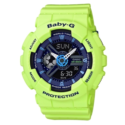 BABY-G 時尚百搭系列透氣洞洞設計休閒錶(BA-110PP-3)芥末綠43.4mm