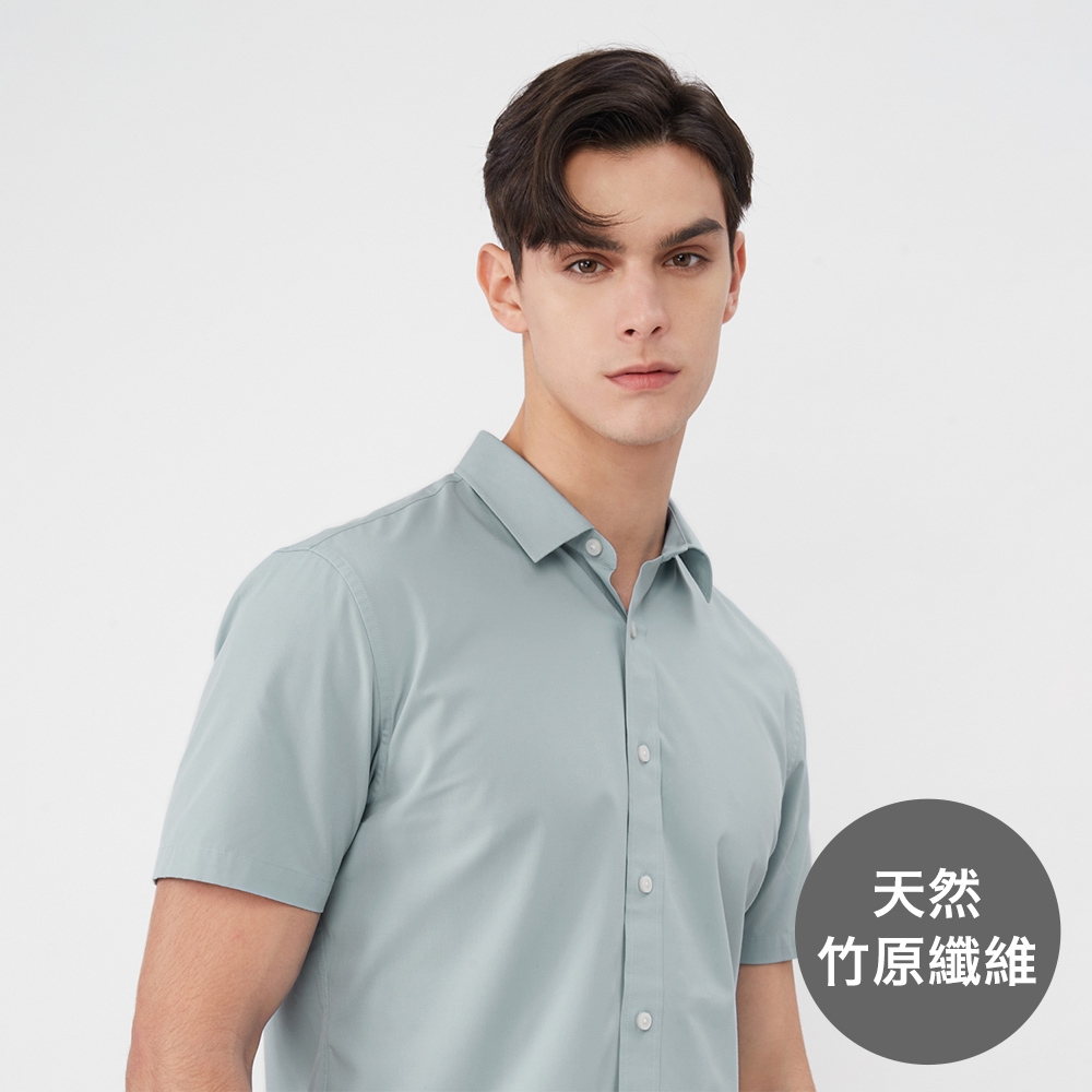 GIORDANO 男裝天然凉感短袖襯衫 - 04 藍色